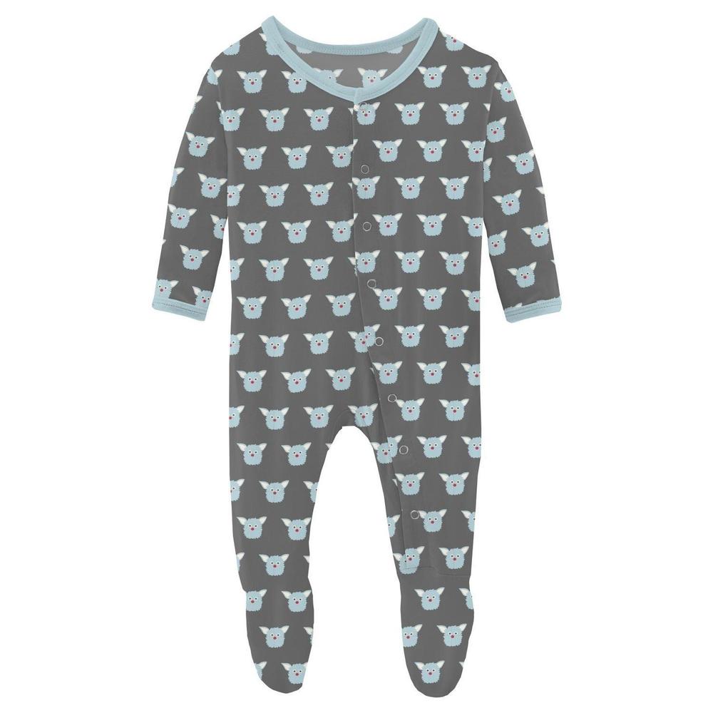 NEW KICKEE kids' print footie with snaps in pewter furry friends